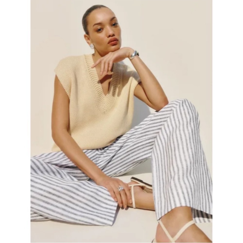 Reformation Striped Carter Linen Pants - White and Blue - Picture 3 of 9